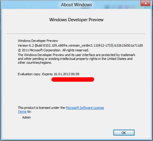 Windows8 Developer Preview Expiry Date