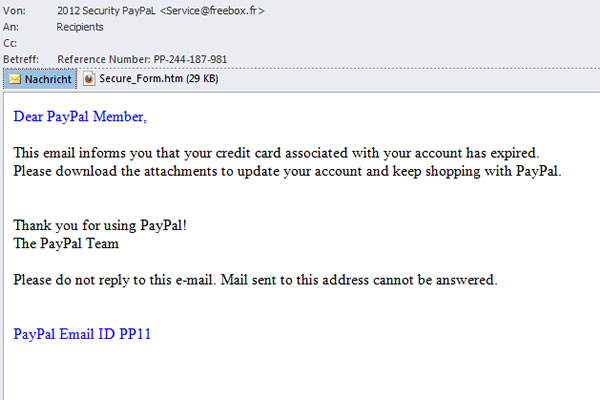 PayPal Phishing email