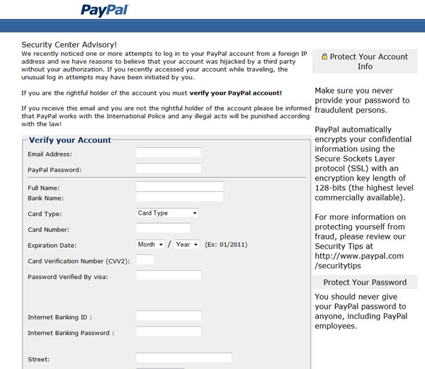PayPal Phishing Formular