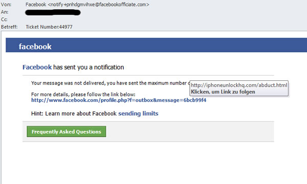 Facebook Phishing e-mail