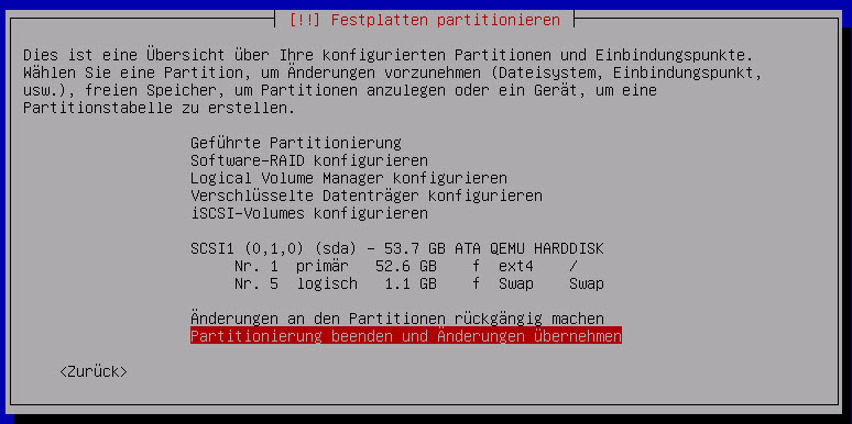 Debian Server Partitionierung uebernehmen