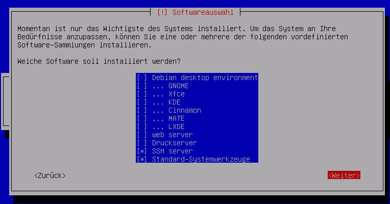 Debian Server Software Auswahl